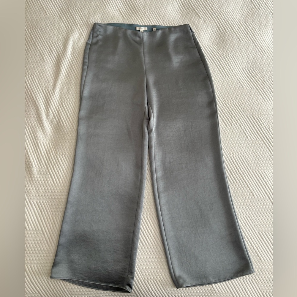 Vince High Waste Satin Pant - silver grey